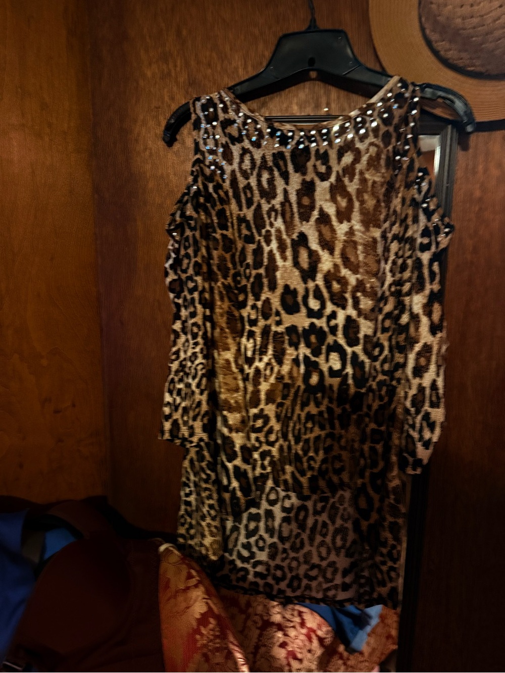 Ava & Grace Leopard Print Cold-Shoulder Blouse in Brown and Black